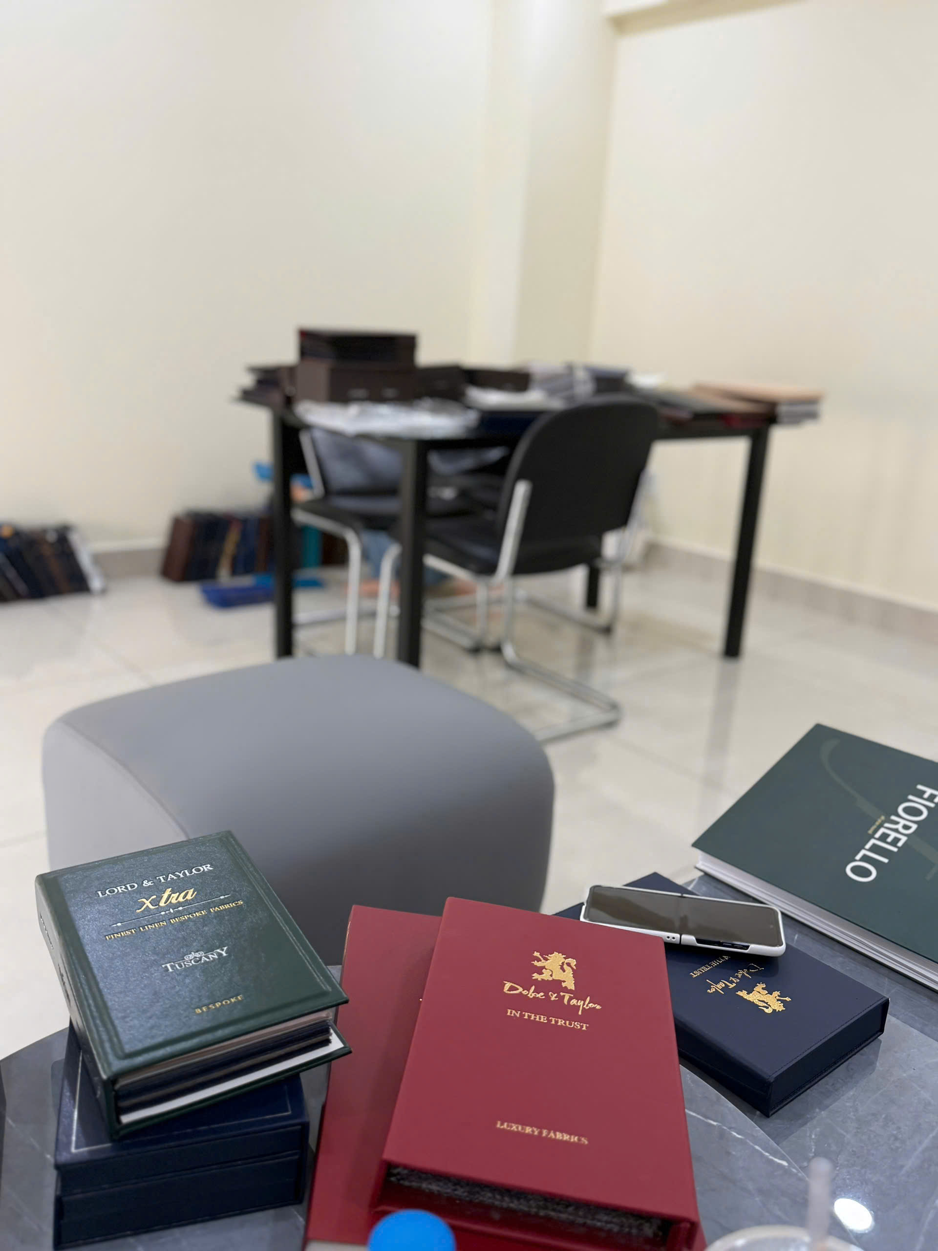 Inspecting fabric samples at a textile factory in Vietnam